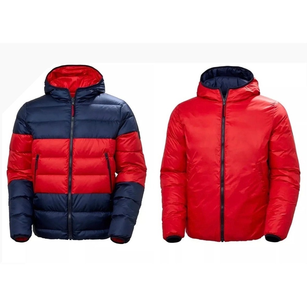 Helly Hansen RWB Reversible Down Jacket Mens 2XL Navy Red Striped Puffer NEW